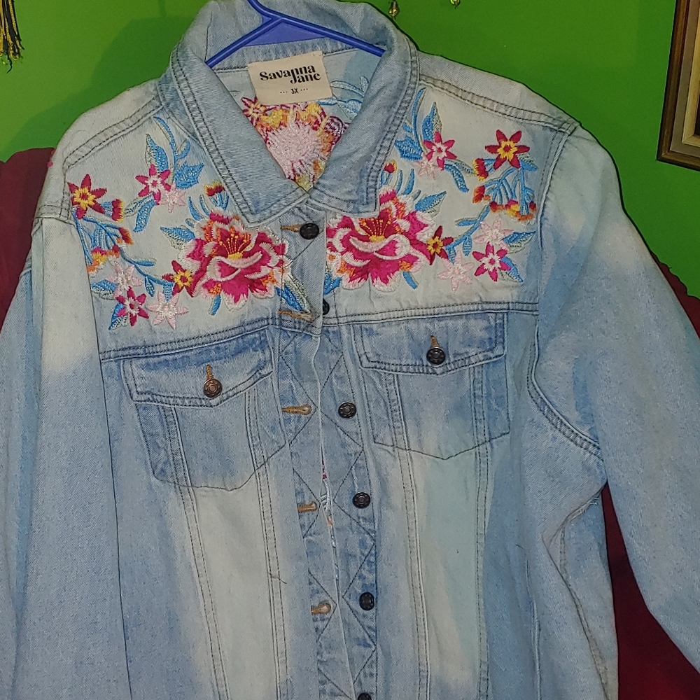 Savanna Jane Plus Size Embroidered Jean Jacket